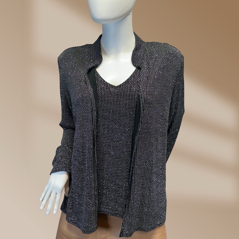ONYX Womens 2 Piece Set Black Silver Sparkle Jacket & Separate Tank Sz X-Large